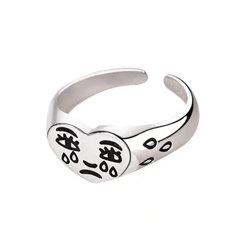 New Style Trends - Aesthetic Crying Heart Adjustable Ring - Outfit Ideas