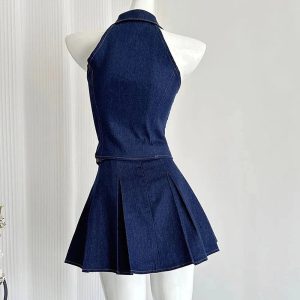 New Style Trends - Aesthetic Denim Diva Pleated Skirt Outfit Set - Outfit Ideas