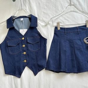 New Style Trends - Aesthetic Denim Diva Pleated Skirt Outfit Set - Outfit Ideas