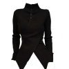 New Style Trends - Aesthetic Fall Asymmetrical High Neck Buttoned Sweater - Outfit Ideas