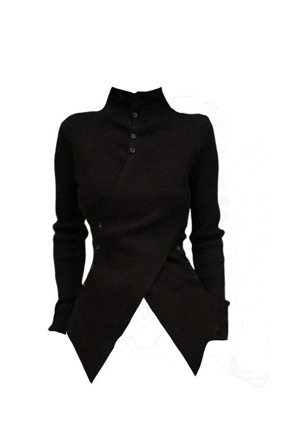 New Style Trends - Aesthetic Fall Asymmetrical High Neck Buttoned Sweater - Outfit Ideas