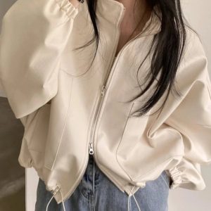 New Style Trends - Aesthetic Fall Oversized Faux Leather Bomber Jacket - Outfit Ideas