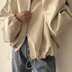 New Style Trends - Aesthetic Fall Oversized Faux Leather Bomber Jacket - Outfit Ideas