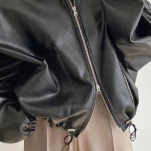 New Style Trends - Aesthetic Fall Oversized Faux Leather Bomber Jacket - Outfit Ideas