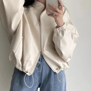 New Style Trends - Aesthetic Fall Oversized Faux Leather Bomber Jacket - Outfit Ideas
