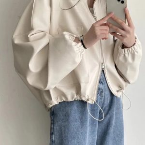 New Style Trends - Aesthetic Fall Oversized Faux Leather Bomber Jacket - Outfit Ideas