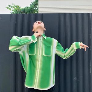 New Style Trends - Aesthetic Green Ombre Button-Up Shirt - Outfit Ideas