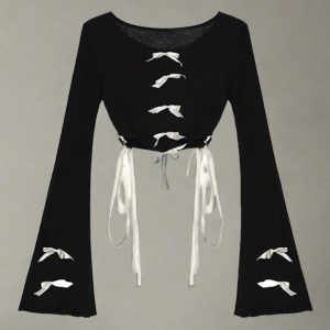 New Style Trends - Aesthetic Midnight Ties Bell-Sleeve Top - Outfit Ideas