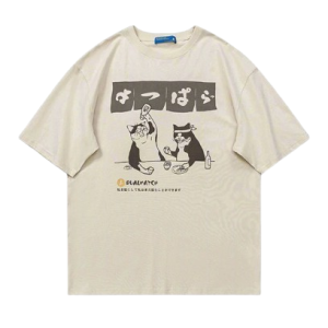 New Style Trends - Aesthetic Oversized Drinking Cat T-shirt - Outfit Ideas