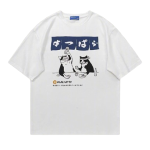 New Style Trends - Aesthetic Oversized Drinking Cat T-shirt - Outfit Ideas