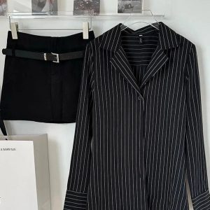New Style Trends - Aesthetic Pinstripe Power Blazer and Skirt Outfit Set - Outfit Ideas