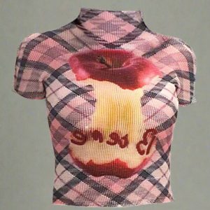 New Style Trends - Aesthetic Plaid Applecore Mesh Crop Top - Outfit Ideas