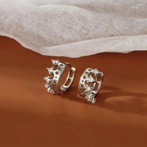 New Style Trends - Aesthetic Silver Crown Hoop Earrings - Outfit Ideas
