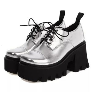 New Style Trends - Aesthetic Silver Platform School Shoes - Outfit Ideas
