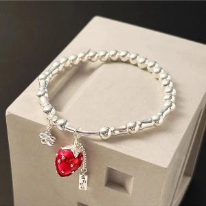New Style Trends - Aesthetic Strawberry Charm Silver Bracelet - Outfit Ideas
