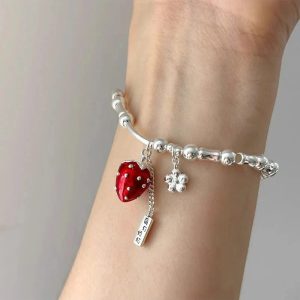 New Style Trends - Aesthetic Strawberry Charm Silver Bracelet - Outfit Ideas