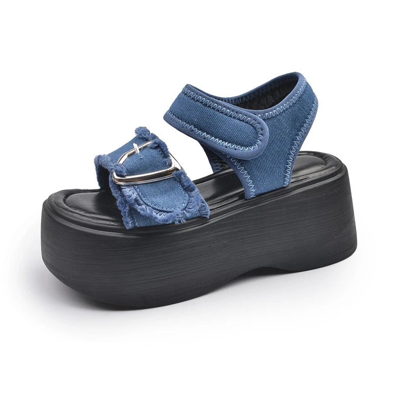 New Style Trends - Aesthetic Y2k Denim Heart Buckle Sandals - Outfit Ideas