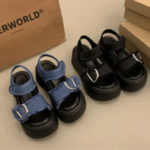 New Style Trends - Aesthetic Y2k Denim Heart Buckle Sandals - Outfit Ideas