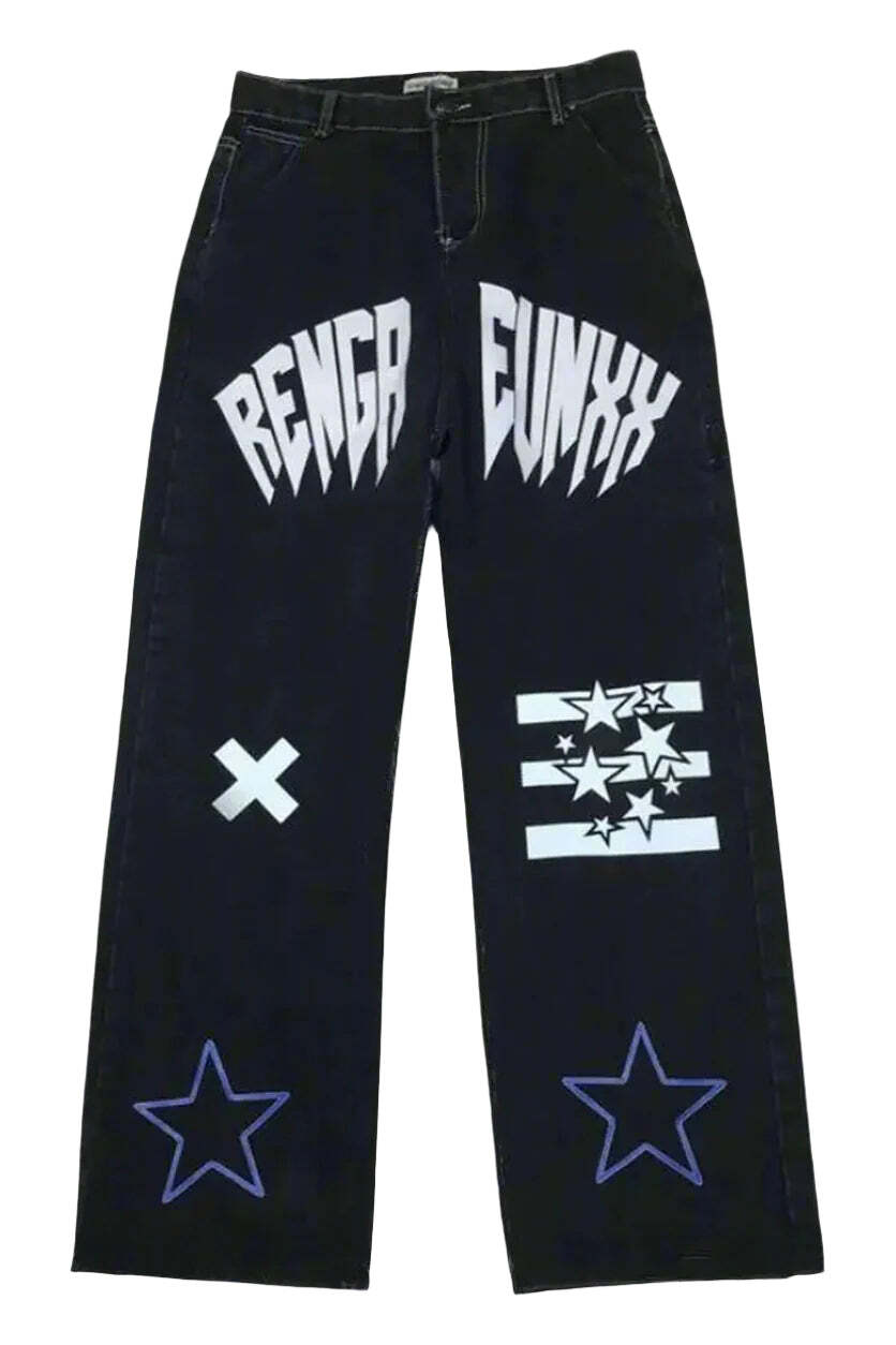 New Style Trends - Alt Black Star Print High Waist Jeans - Outfit Ideas