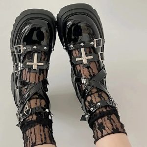 New Style Trends - Alt Dark Angel Chain Strap Shoes - Outfit Ideas