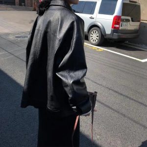 New Style Trends - Alt Fall Oversized Black Leather Shirt Jacket - Outfit Ideas