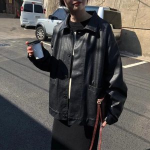New Style Trends - Alt Fall Oversized Black Leather Shirt Jacket - Outfit Ideas