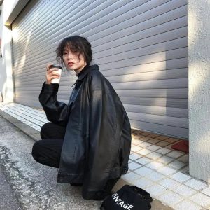 New Style Trends - Alt Fall Oversized Black Leather Shirt Jacket - Outfit Ideas