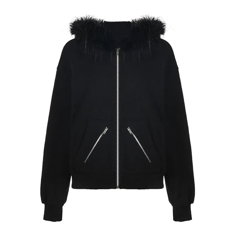 New Style Trends - Alt Faux Fur Collar Hoodie - Outfit Ideas