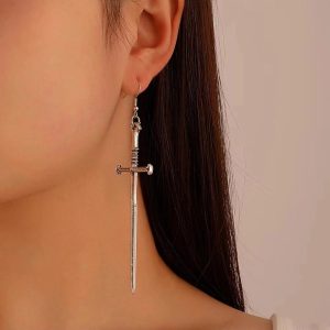 New Style Trends - Alt Goth Silver Sword Drop Earring - Outfit Ideas