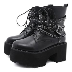 New Style Trends - Alt Gothic Black Rivets Ankle Boots - Outfit Ideas
