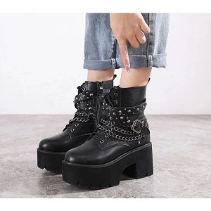New Style Trends - Alt Gothic Black Rivets Ankle Boots - Outfit Ideas