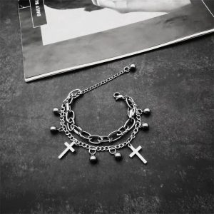 New Style Trends - Alt Gothic Cross Charm Layered Bracelet - Outfit Ideas