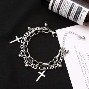 New Style Trends - Alt Gothic Cross Charm Layered Bracelet - Outfit Ideas