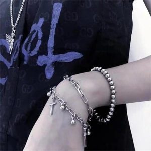 New Style Trends - Alt Gothic Cross Charm Layered Bracelet - Outfit Ideas