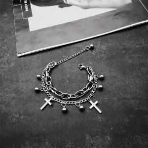 New Style Trends - Alt Gothic Cross Charm Layered Bracelet - Outfit Ideas