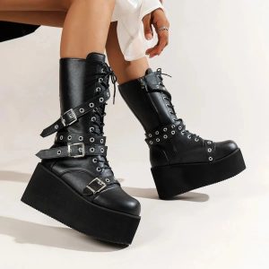 New Style Trends - Alt Lace Up Buckle Wedge Boots - Outfit Ideas