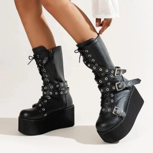 New Style Trends - Alt Lace Up Buckle Wedge Boots - Outfit Ideas