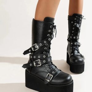 New Style Trends - Alt Lace Up Buckle Wedge Boots - Outfit Ideas