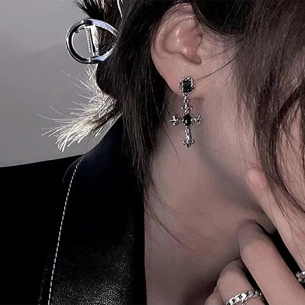 New Style Trends - Alt Large Cross Drill Jewel Earrings - Outfit Ideas