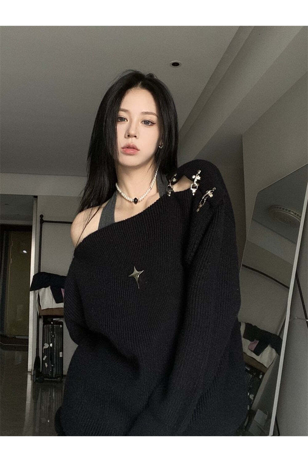New Style Trends - Alt Off Shoulder Y2K Sweater - Outfit Ideas