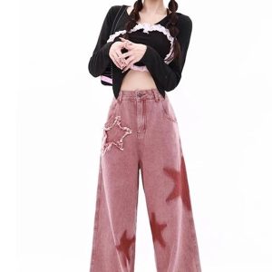New Style Trends - Alt Pink High-waisted Wide Leg Jeans - Outfit Ideas