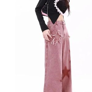 New Style Trends - Alt Pink High-waisted Wide Leg Jeans - Outfit Ideas