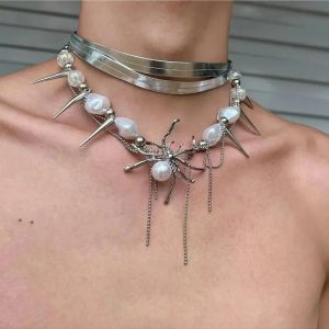 New Style Trends - Alt Spider Queen Pearl Spike Choker - Outfit Ideas