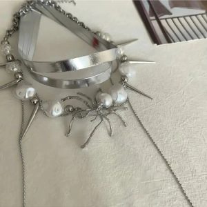New Style Trends - Alt Spider Queen Pearl Spike Choker - Outfit Ideas