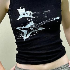New Style Trends - Alt Y2k Distressed Graphic Ribbed Top - Outfit Ideas
