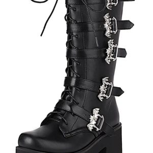 New Style Trends - Bat Buckle Alt Gothic Boots - Outfit Ideas