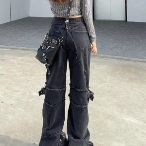 New Style Trends - Black Gothic Y2K Denim Pants - Outfit Ideas