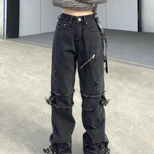 New Style Trends - Black Gothic Y2K Denim Pants - Outfit Ideas