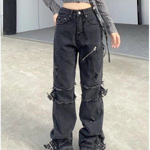 New Style Trends - Black Gothic Y2K Denim Pants - Outfit Ideas