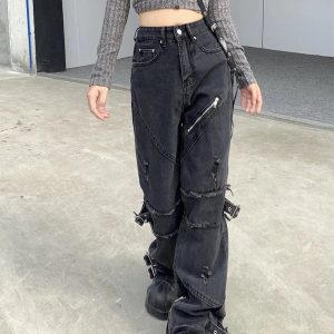 New Style Trends - Black Gothic Y2K Denim Pants - Outfit Ideas